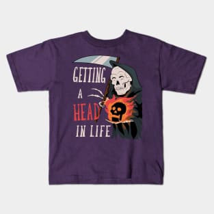 Funny Grim Reaper With Flaming Skull Getting Ahead In Life Halloween Kids T-Shirt